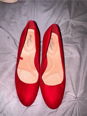 dexflex comfort Red Suede-Look Slip-On Ballet Flats